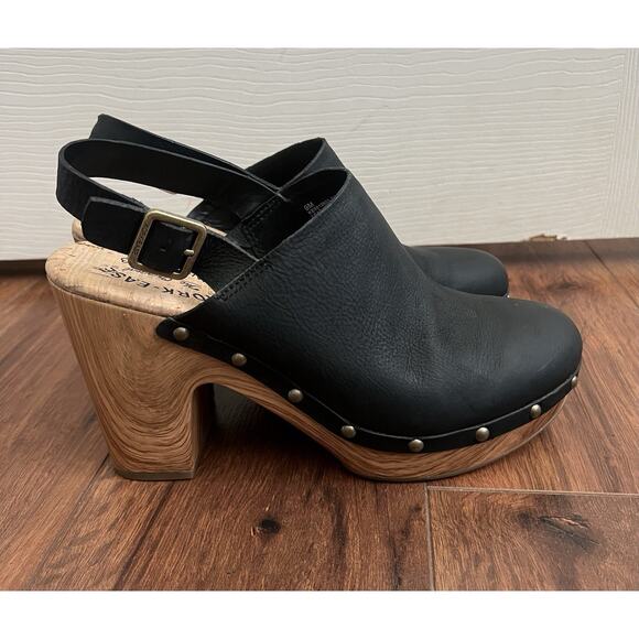 KORK-EASE Darby Black Leather Woodgrain Platform Slingback Clogs Shoes Sz 9M - Picture 5 of 13